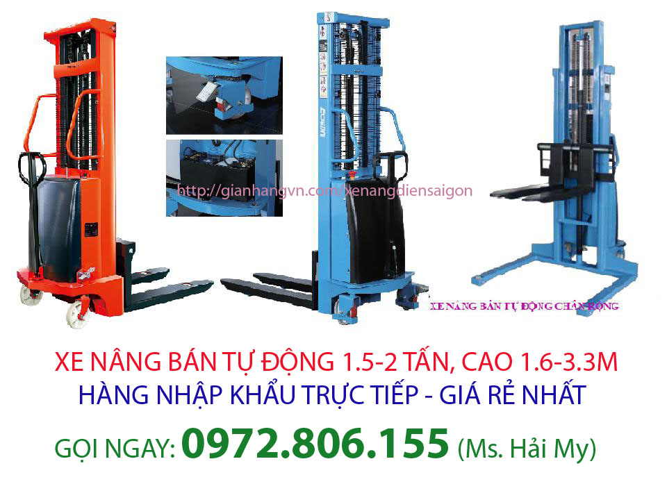 Xe nâng điện bán tự động 1.5 tấn nâng cao 3m